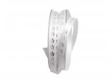 Weihnachtsband Sternchen weiß / silber 10mm ohne Draht Weihnachtsband Sternchen weiß / silber 10mm ohne Draht