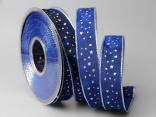 Weihnachtsband Sterne blau 25mm mit Draht
