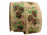 Weihnachtsband Tannenzapfen 65mm mit gekettelten Goldrand