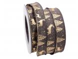Weihnachtsband Wald und Hirsch braun 25mm mit Draht