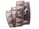 Weihnachtsband Wald und Hirsch lila 40mm mit Draht Weihnachtsband Wald und Hirsch lila 40mm mit Draht