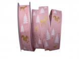 Weihnachtsband Waldleben rosa mit Draht 25mm Weihnachtsband Waldleben rosa mit Draht 25mm