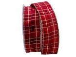 Weihnachtsband Weihnachtskaro Bordeaux mit Draht 40mm Weihnachtsband Weihnachtskaro Bordeaux mit Draht 40mm