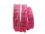Weihnachtsband Weihnachtskaro Pink mit Draht 25mm Weihnachtsband Weihnachtskaro Pink mit Draht 25mm
