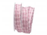 Weihnachtsband Weihnachtskaro Rosa mit Draht 25mm Weihnachtsband Weihnachtskaro Rosa mit Draht 25mm