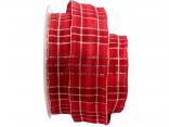 Weihnachtsband Weihnachtskaro Rot mit Draht 40mm Weihnachtsband Weihnachtskaro Rot mit Draht 40mm