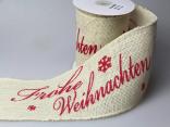Weihnachtsbannd Jute creme Frohe Weihnachten 10cm ohne Draht