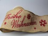 Weihnachtsbannd Jute Frohe Weihnachten natur 10cm ohne Draht