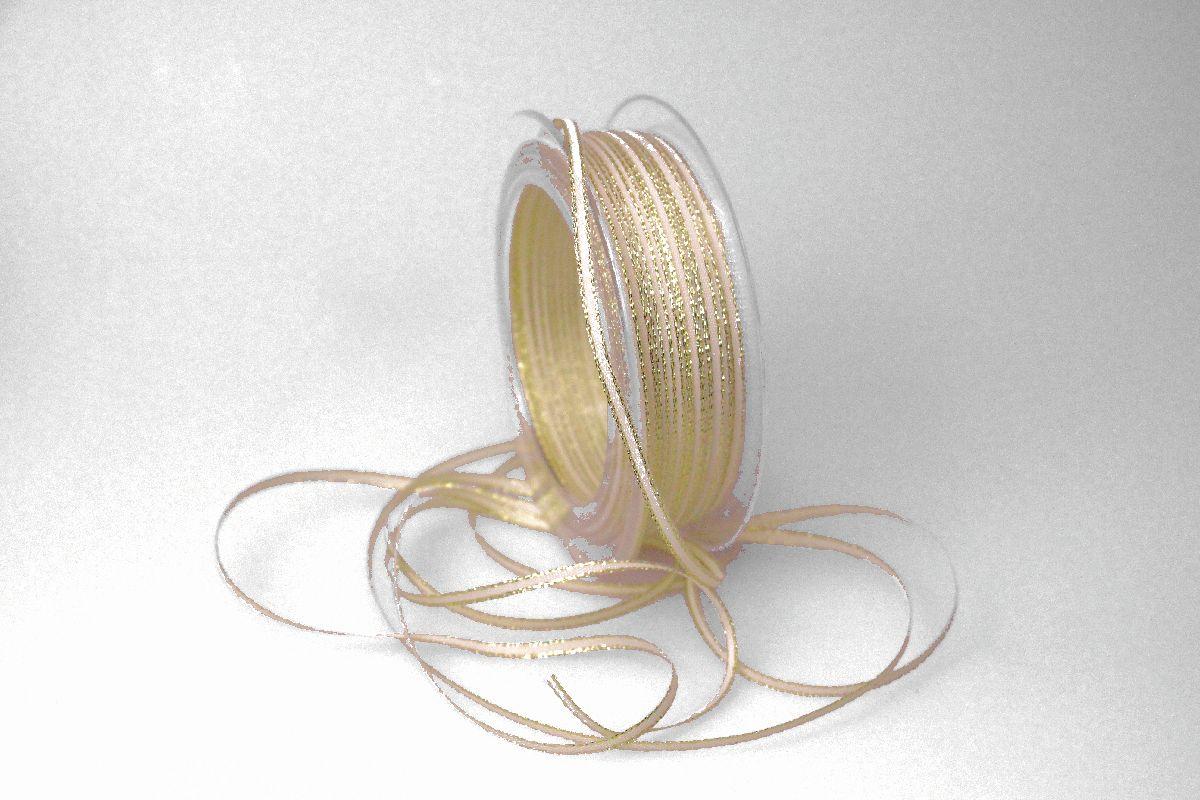 Satinbändchen Goldkante Creme ohne Draht 2-3mm