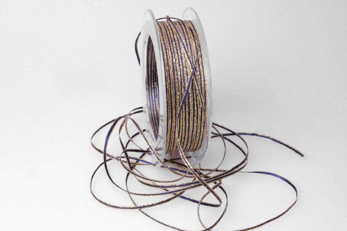 Satinbändchen Goldkante Dunkelblau ohne Draht 2-3mm