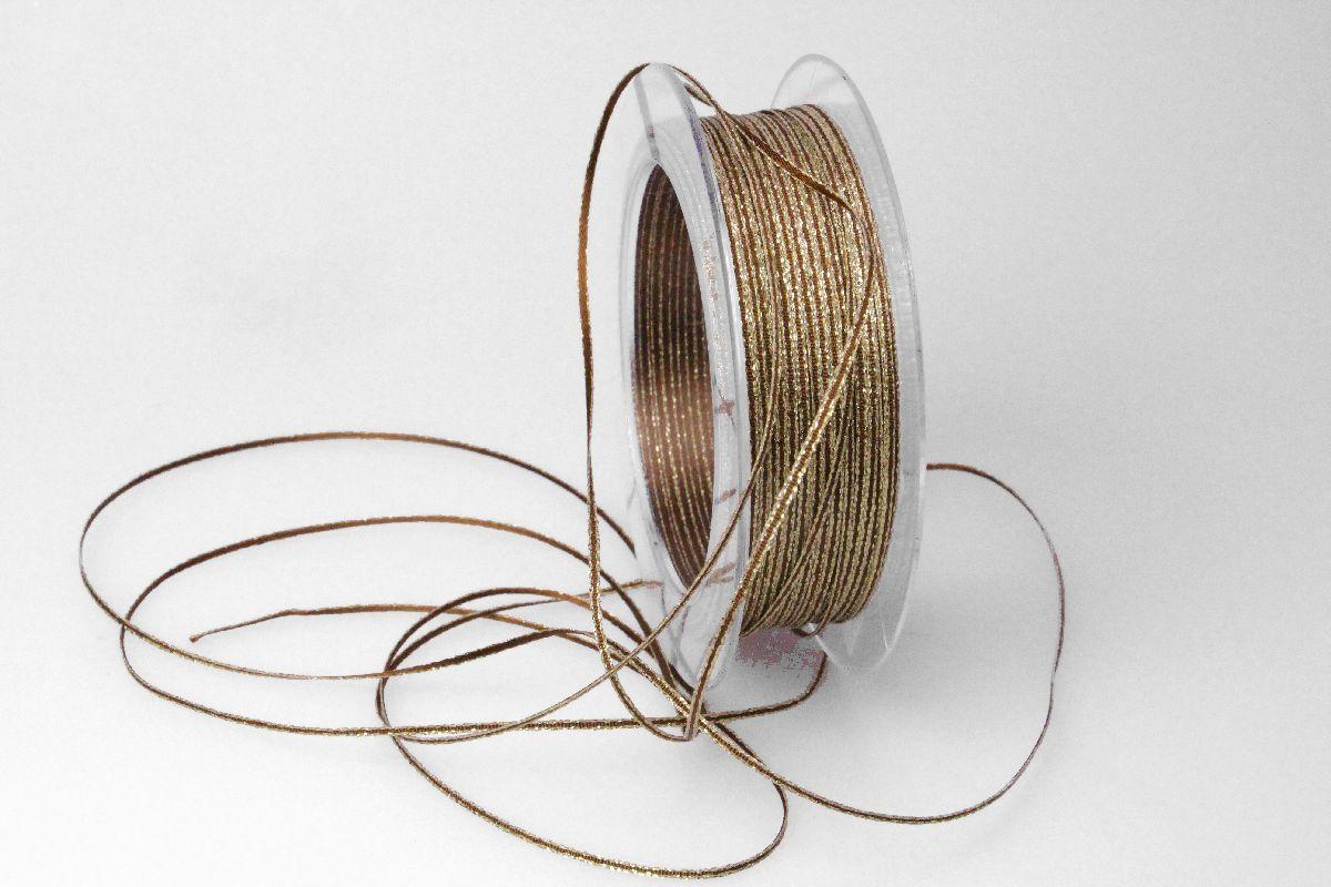 Satinbändchen Goldkante Dunkelbraun ohne Draht 2-3mm