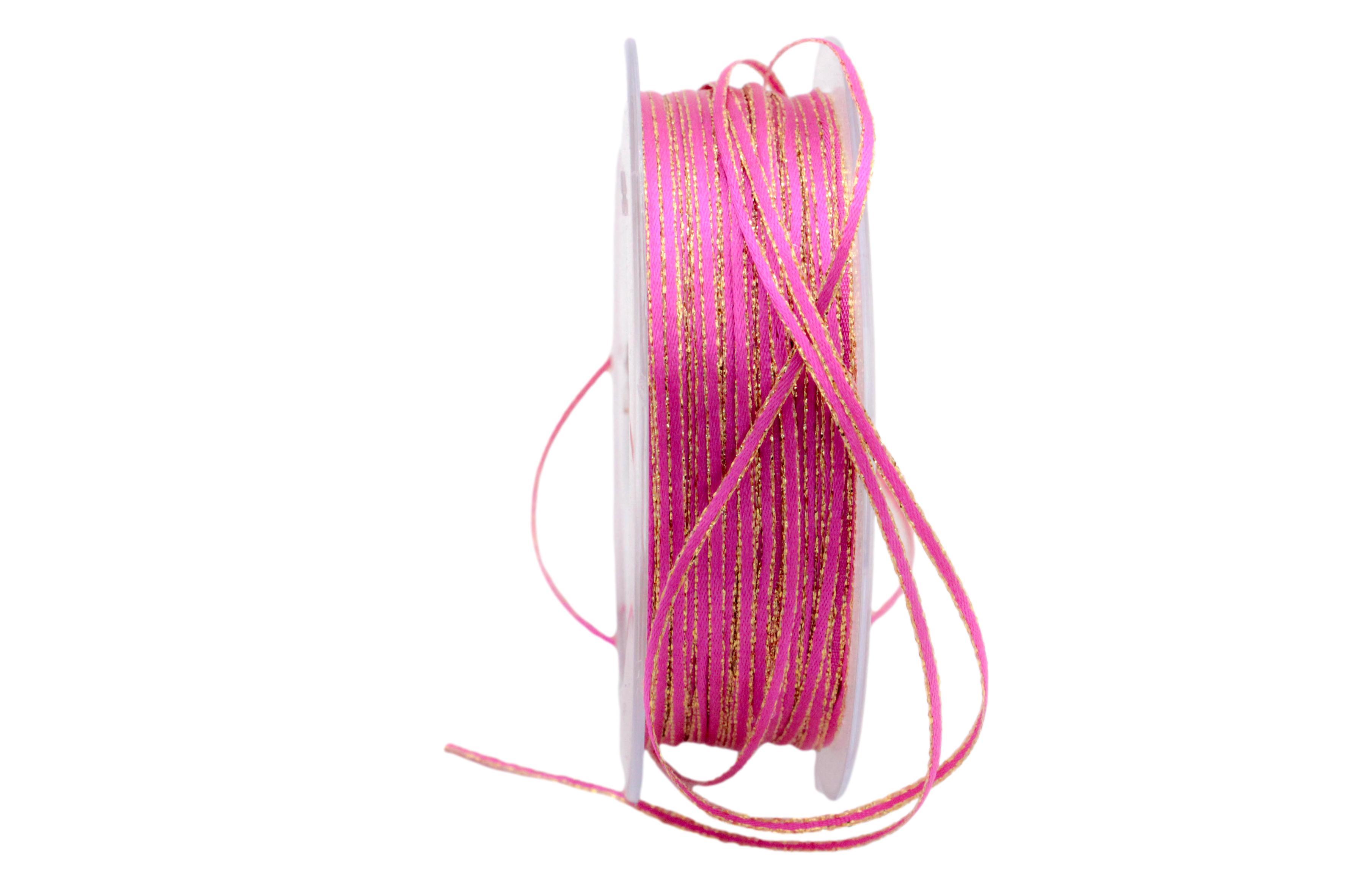 Satinbändchen Goldkante pink ohne Draht 2-3mm