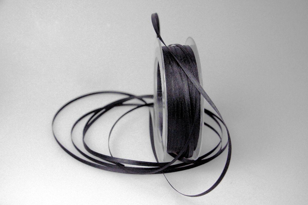 Satinbändchen Schwarz ohne Draht 3mm