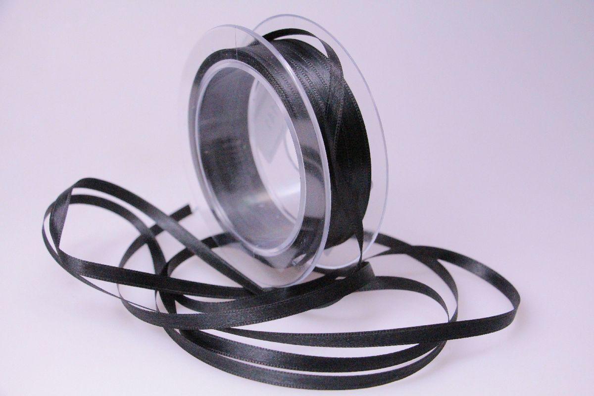 Satinbändchen Schwarz ohne Draht 6mm