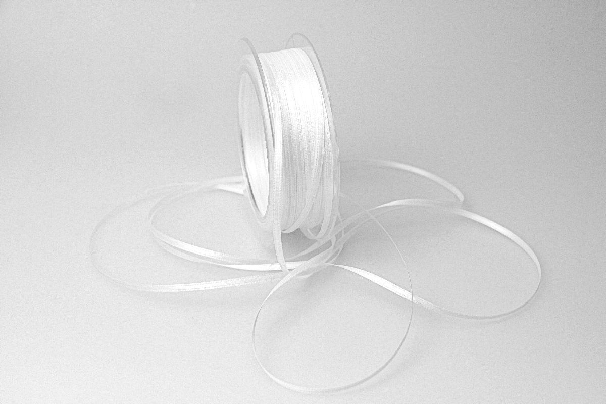 Satinbändchen Weiß ohne Draht 3mm