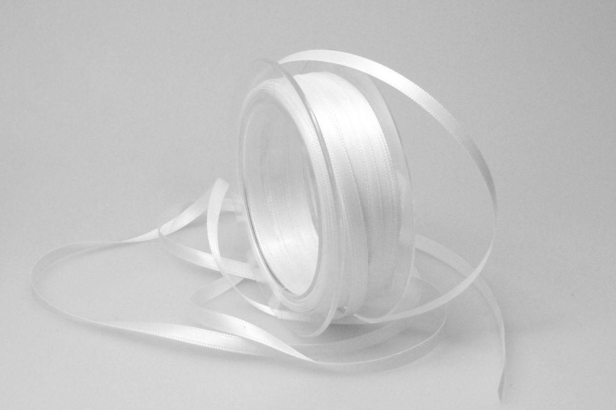 Satinbändchen Weiß ohne Draht 6mm