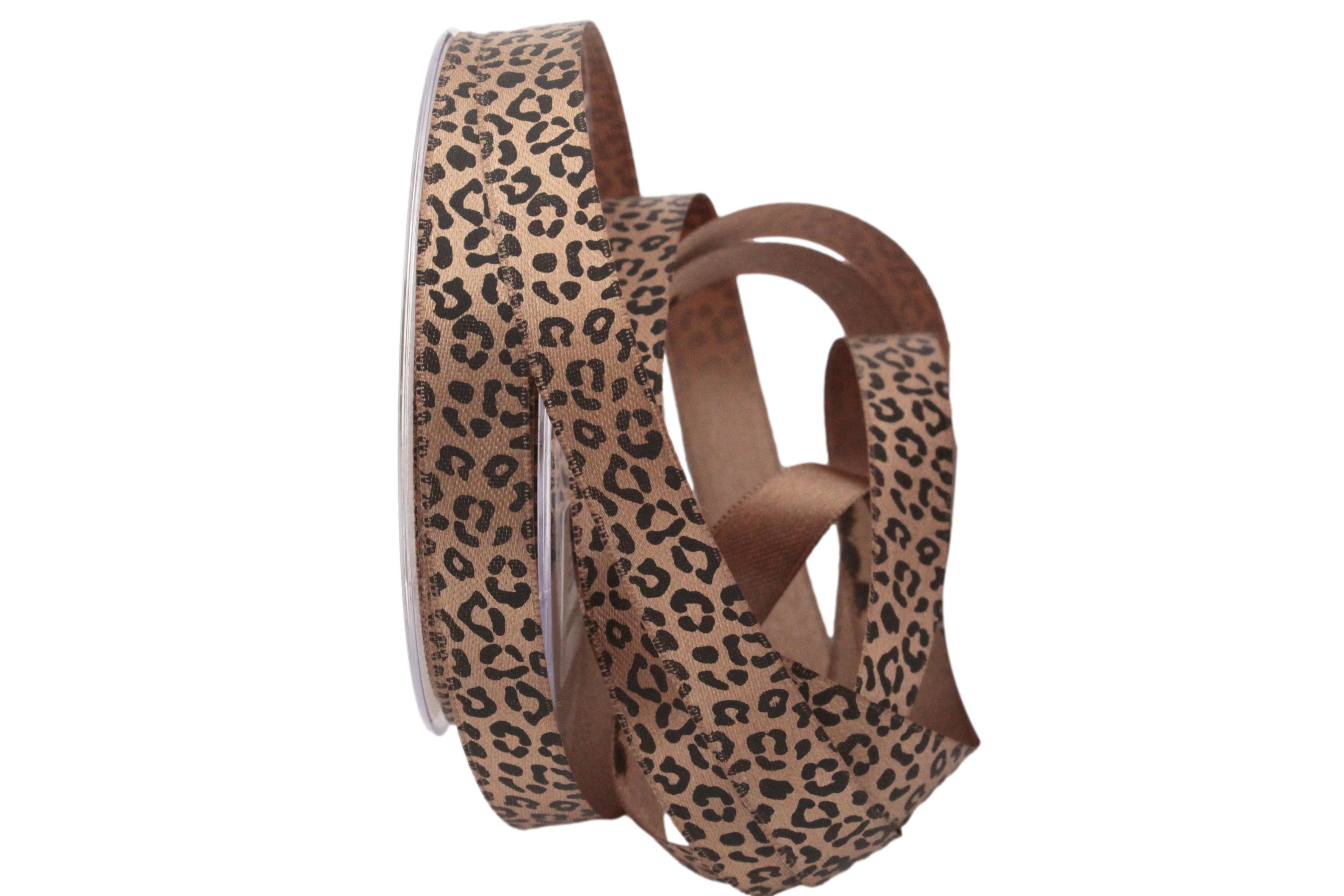 Satinbandband Leoprint 15mm braun / schwarz ohne Draht