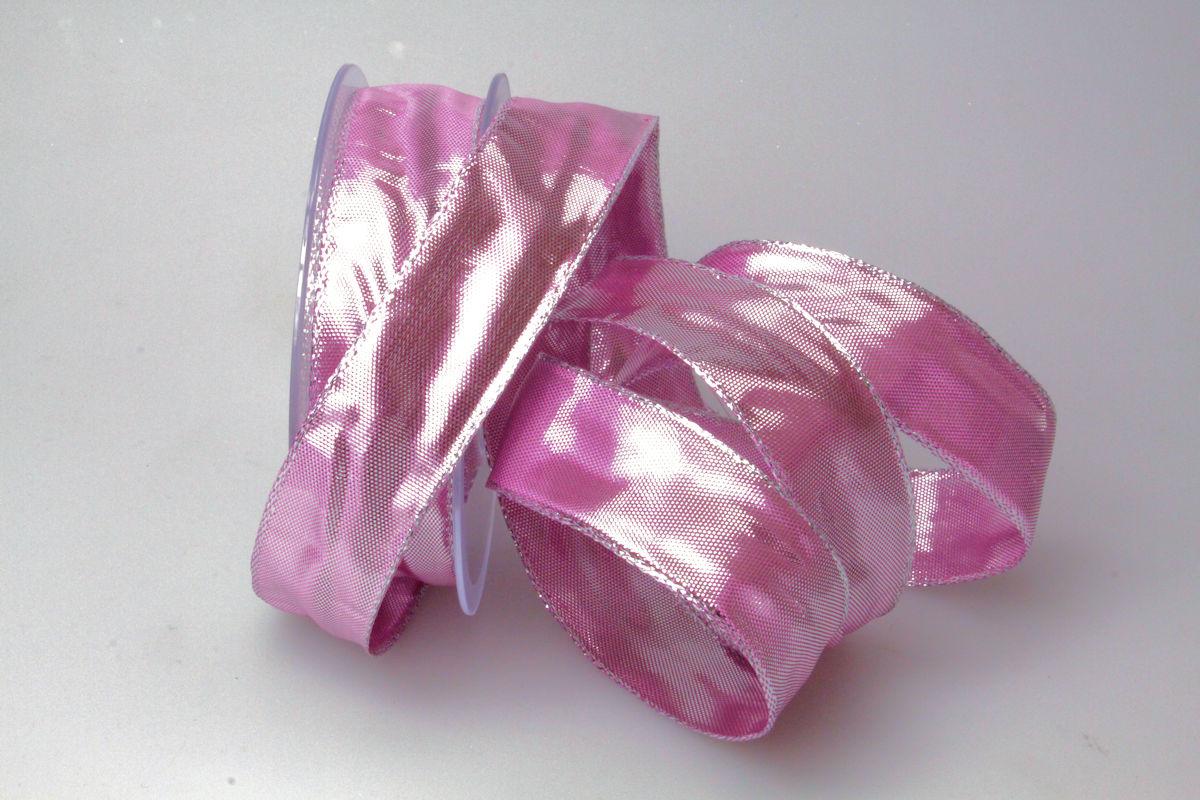 Silberband Rosa Shine pink 25mm mit Draht