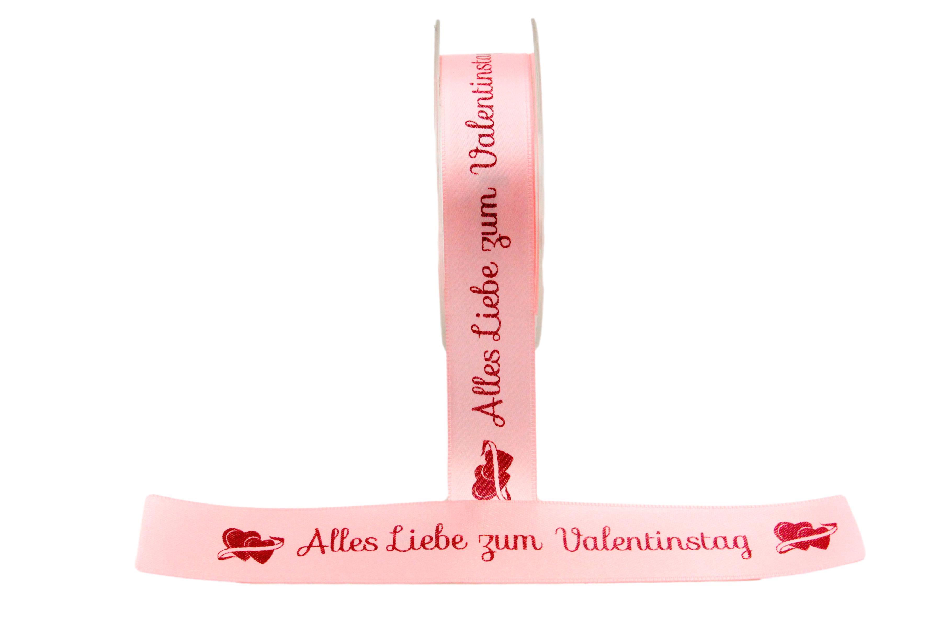 Spruchband "Alles Liebe z. Valentinstag" rosa 25mm ohne Drah