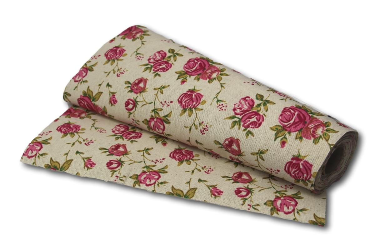 Tischband Juteband Blumen natur rosa 280mm ohne Draht