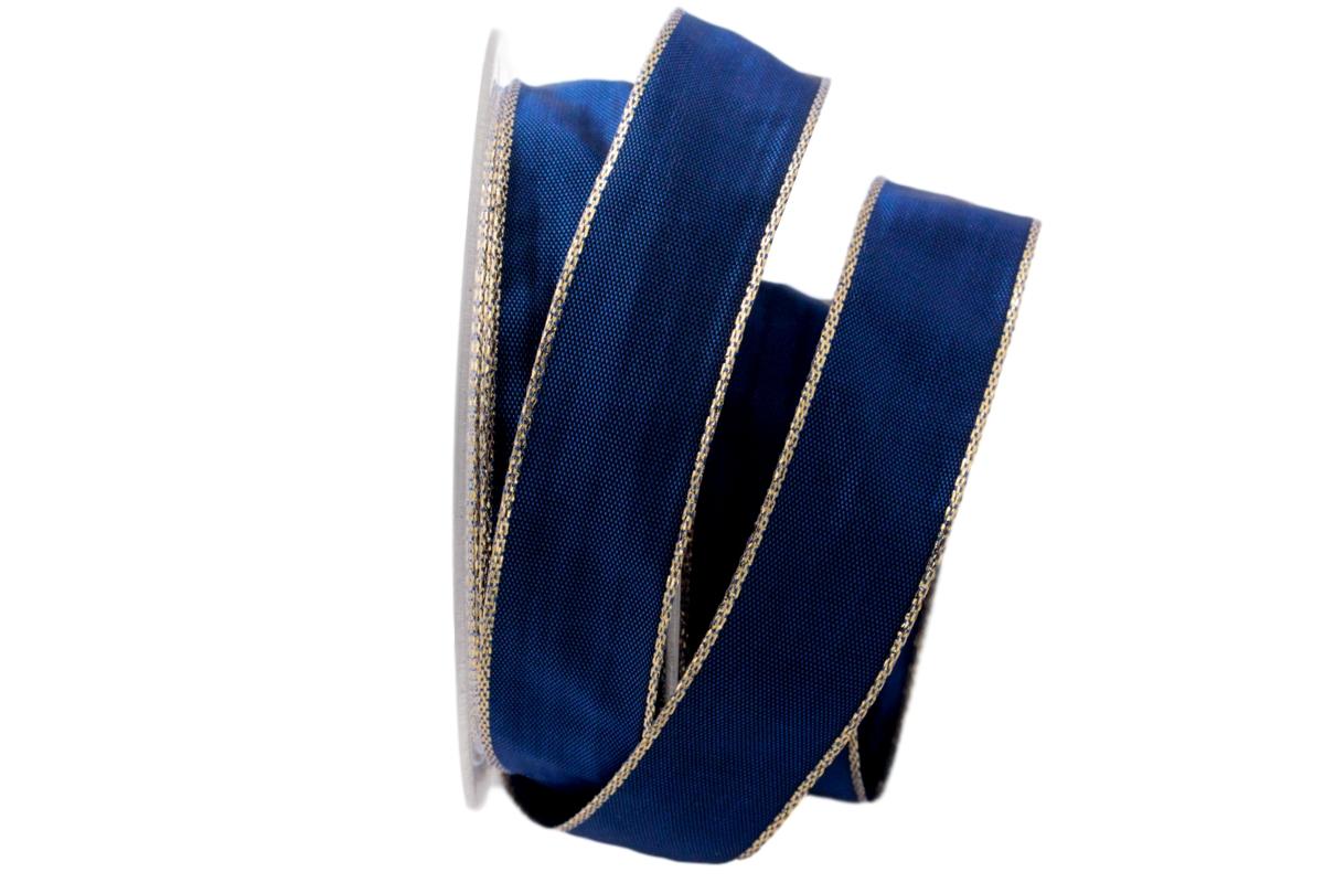 Uniband Goldkante Amerika Blau mit Draht 25mm