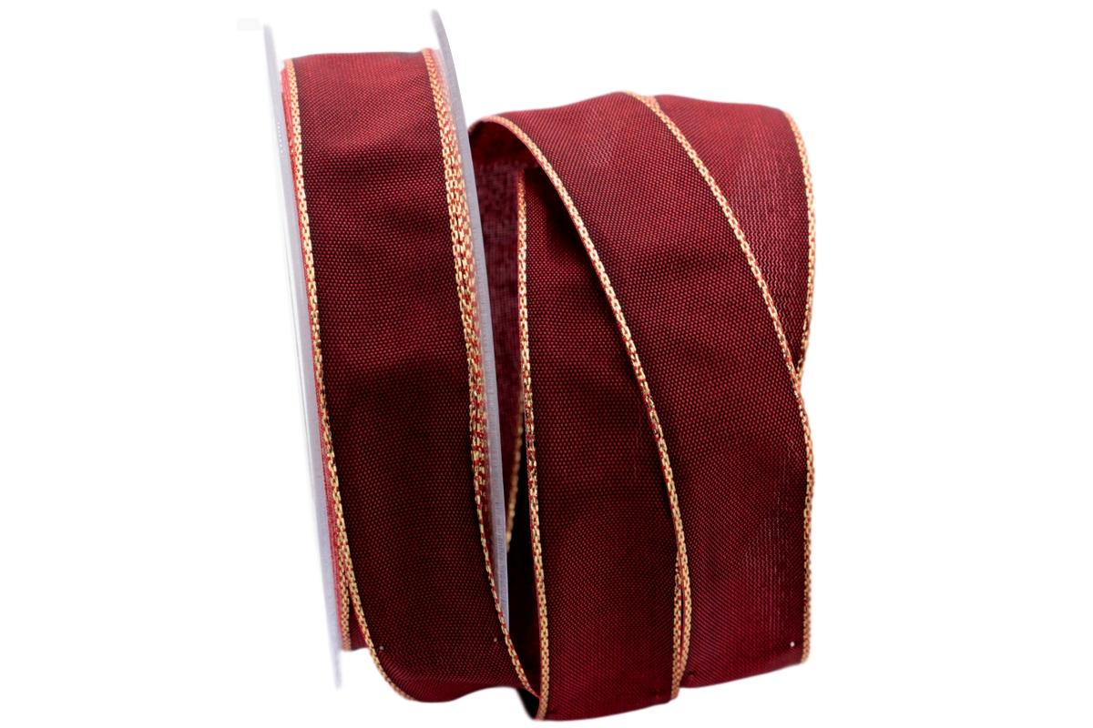 Uniband Goldkante Amerika Bordeaux mit Draht 25mm