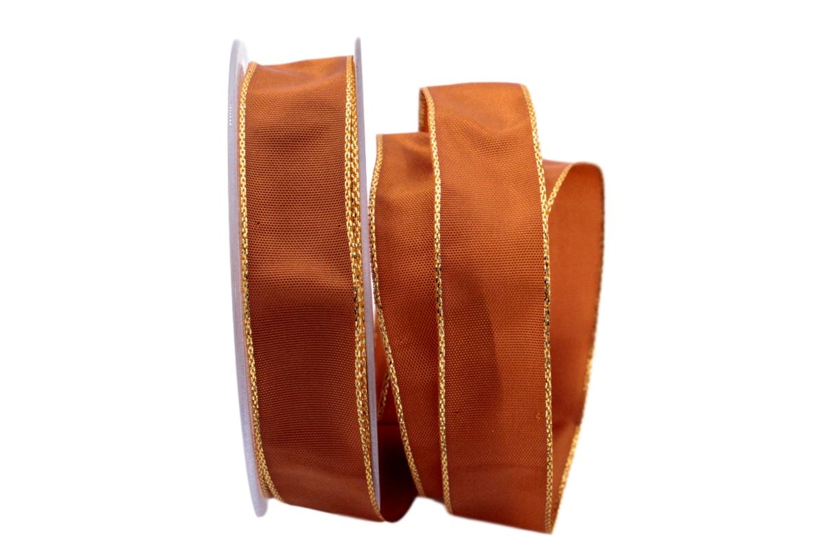 Uniband Goldkante Amerika Cognac mit Draht 25mm
