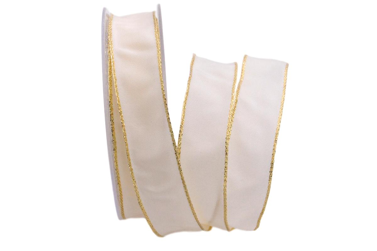 Uniband Goldkante Amerika Creme mit Draht 25mm