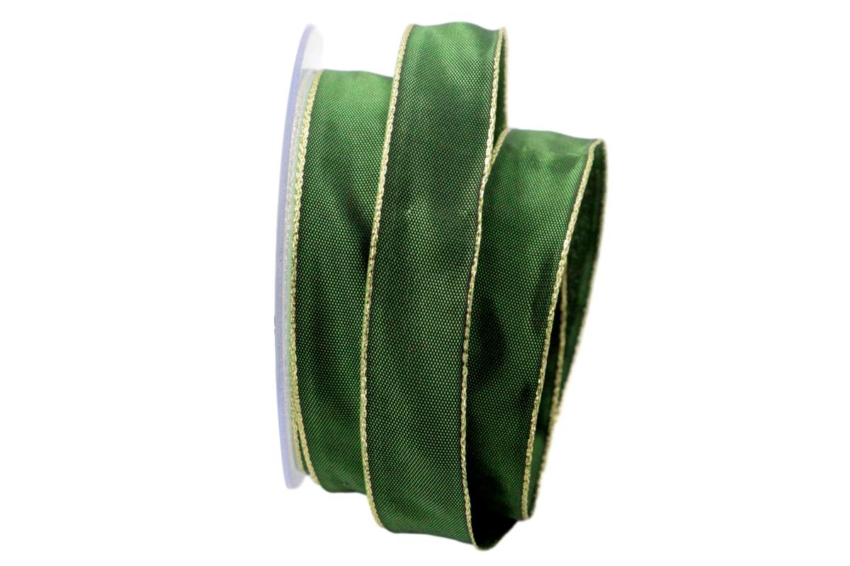 Uniband Goldkante Amerika Grün mit Draht 25mm