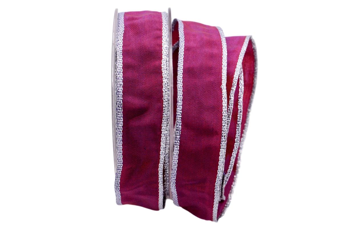 Uniband Silberkante Amerika beere / lila mit Draht 25mm