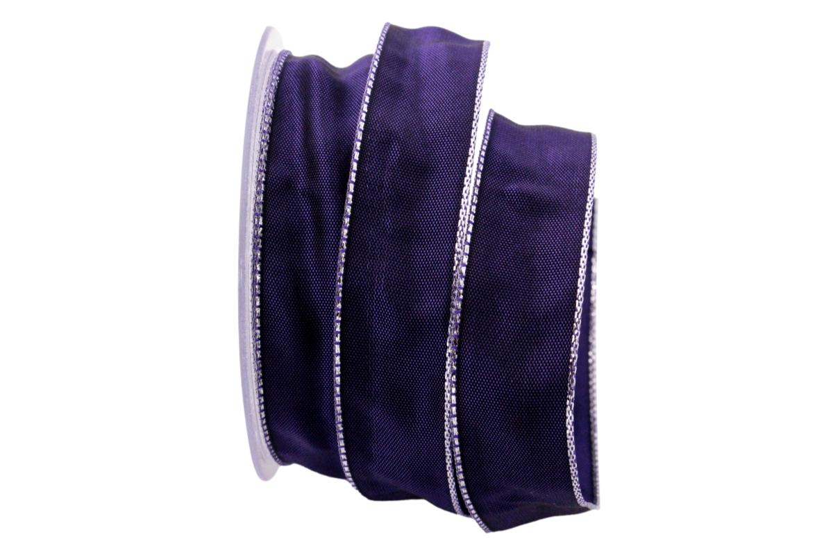 Uniband Silberkante Amerika Lila mit Draht 25mm