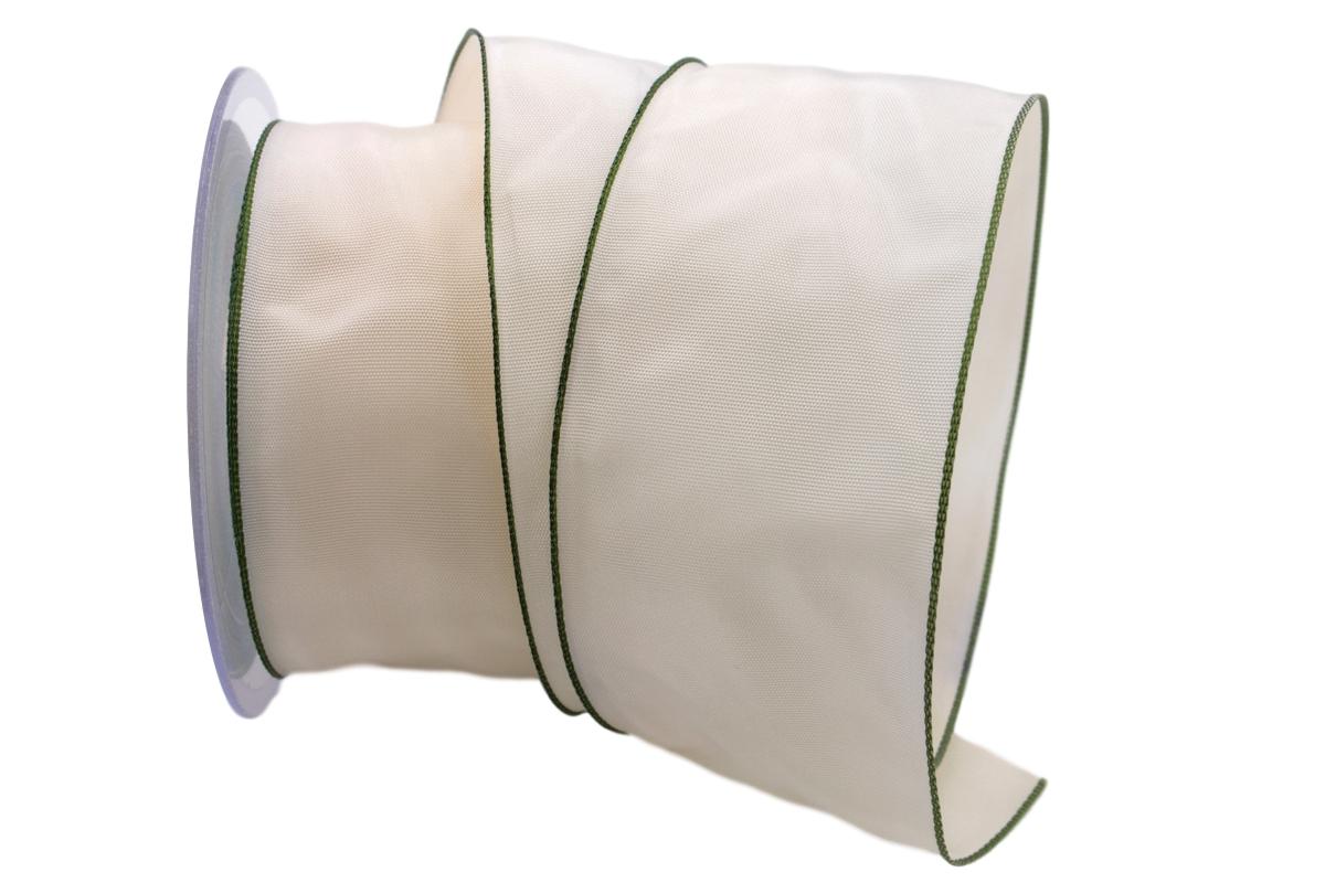 Uniband SONDERFARBE creme mit grünem Rand 65mm mit Draht
