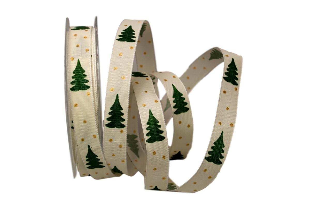 Weihnachtsband Tännchen creme / grün 15mm mit Draht