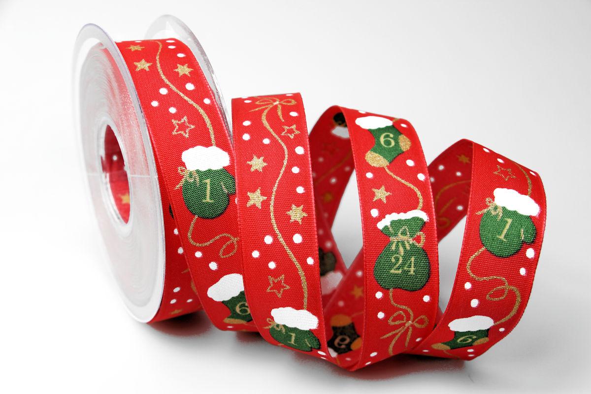 Weihnachtsband Adventskalender 25mm rot mit Draht