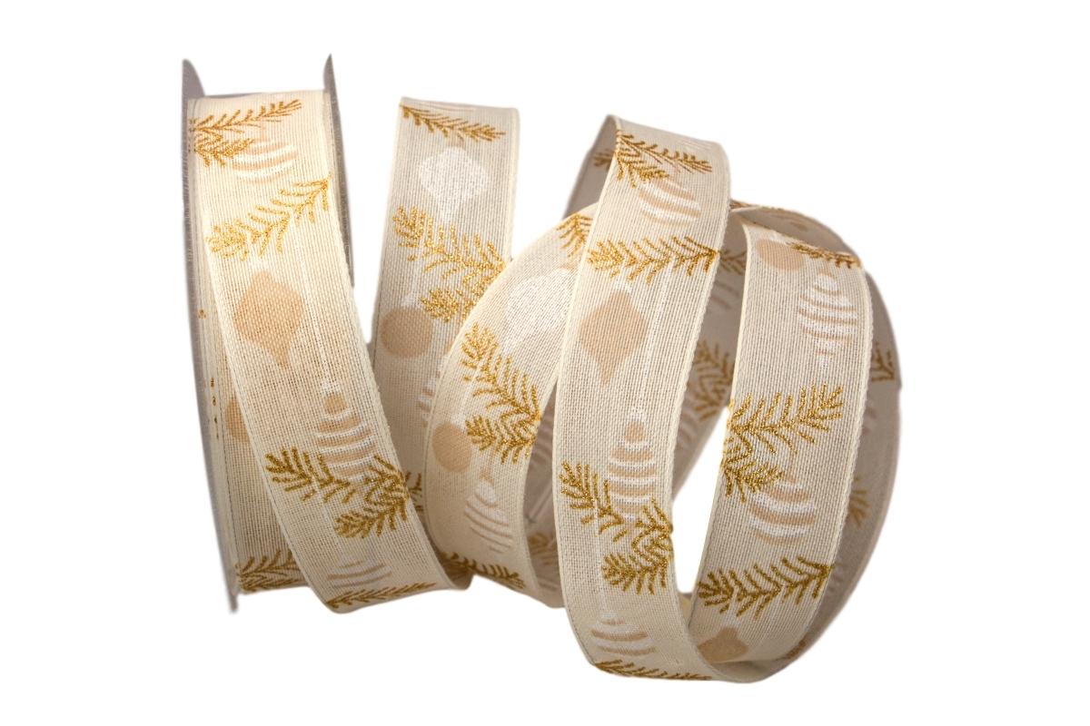 Weihnachtsband Baumschmuck creme 25mm mit Draht