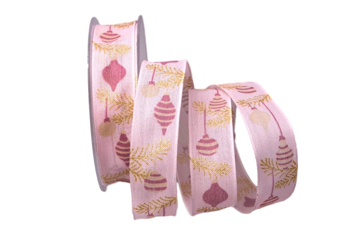 Weihnachtsband Baumschmuck rosa 25mm mit Draht
