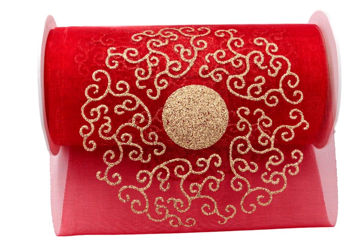 Weihnachtsband Christmas-Ornaments Rot ohne Draht 150mm