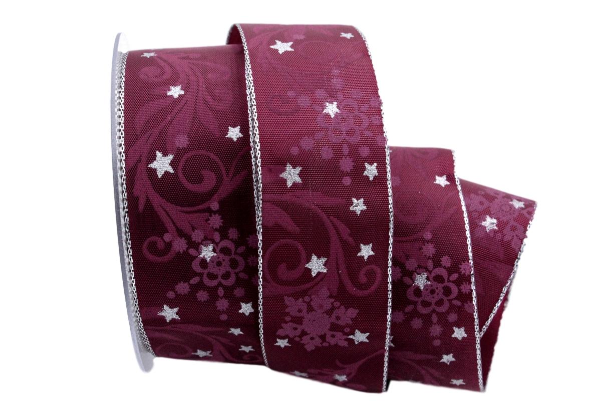 Weihnachtsband Diamant pink mit Draht 40 mm
