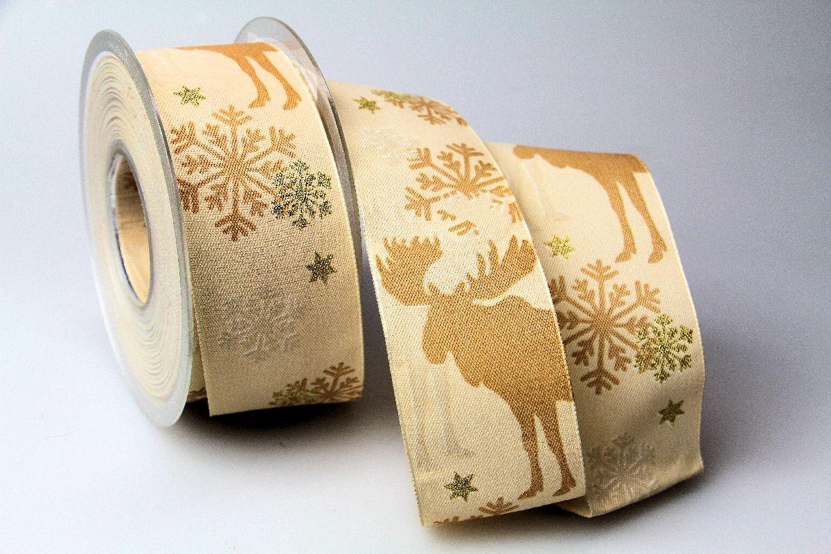 Weihnachtsband Elche creme 40mm mit Draht