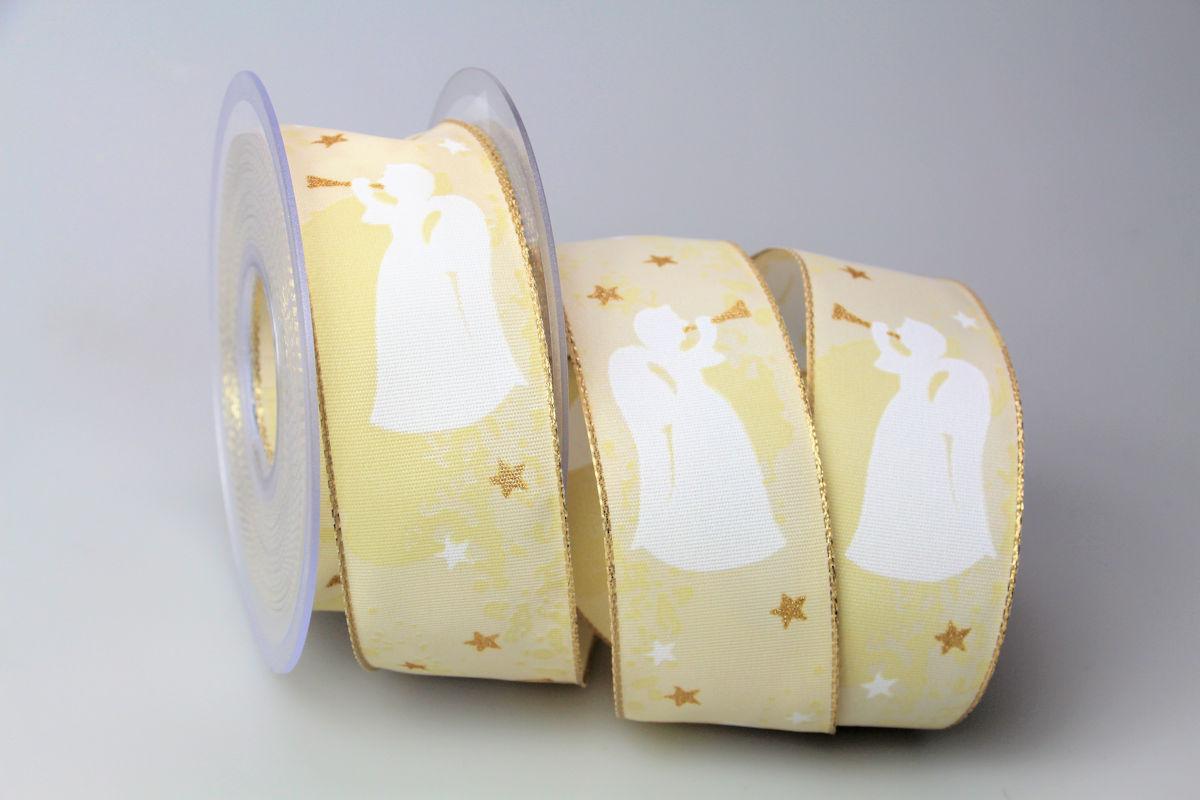 Weihnachtsband Engel creme 40mm mit Draht