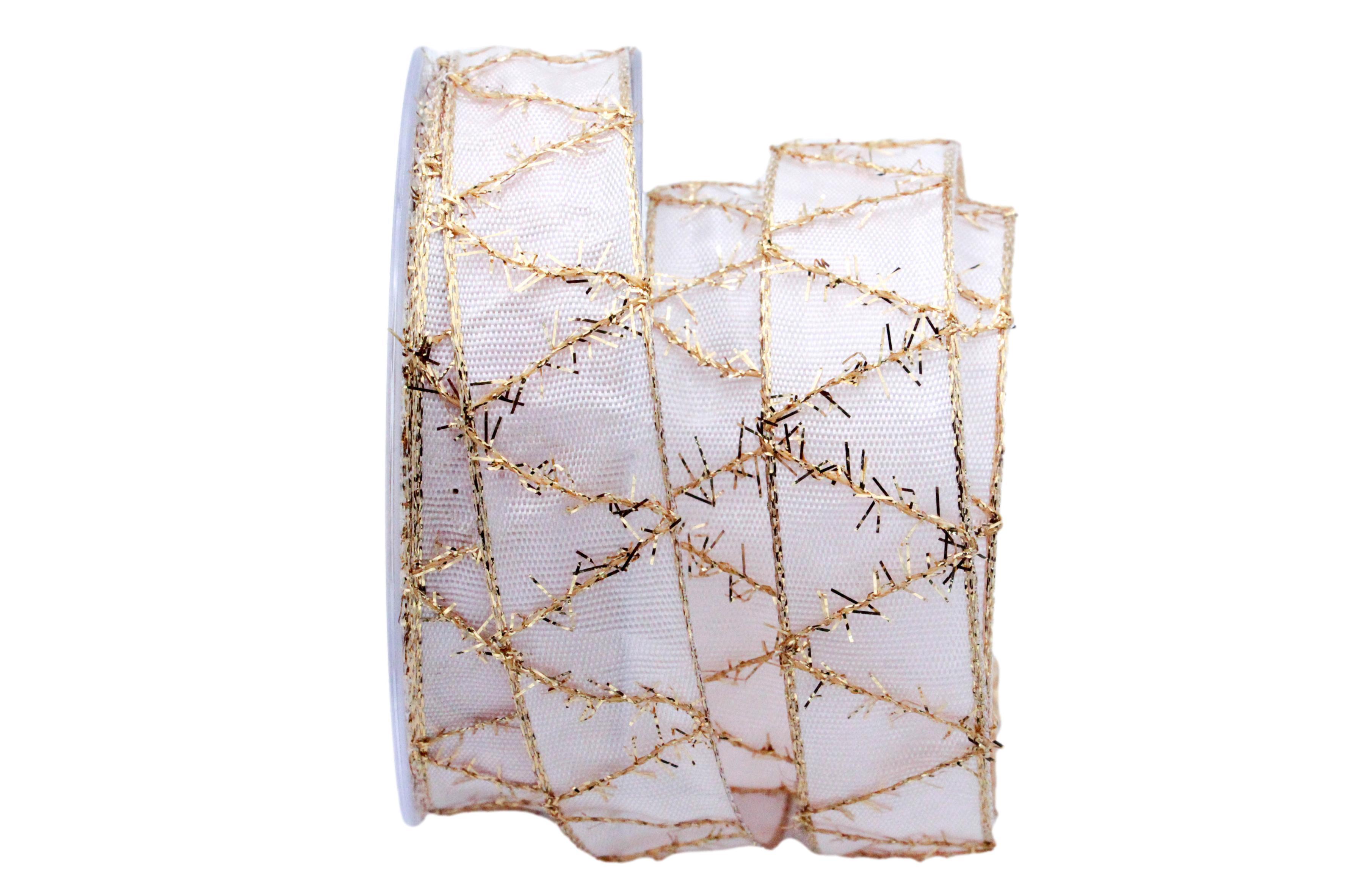 Weihnachtsband Firenze Rosa/Gold mit Draht 25mm