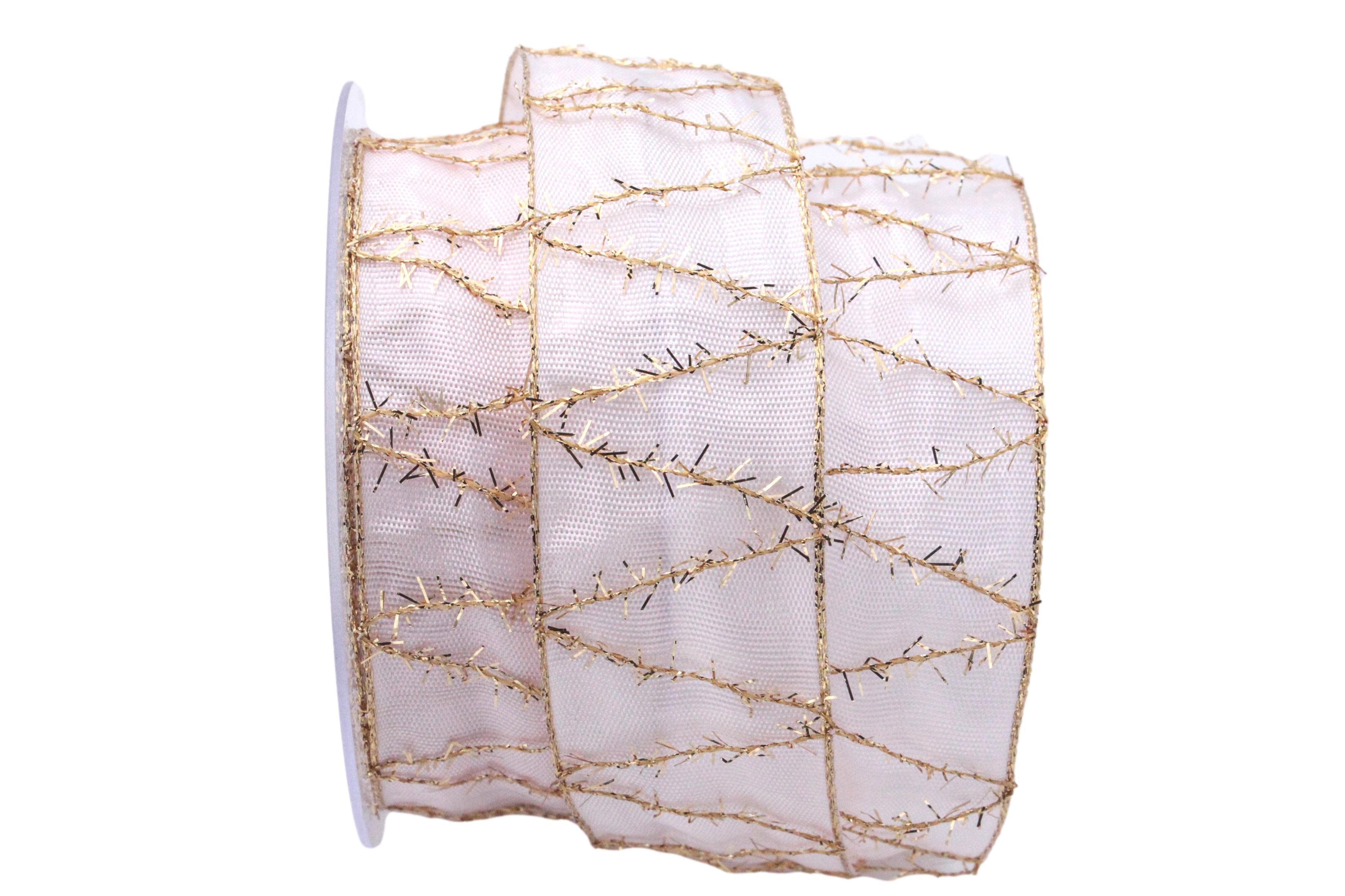 Weihnachtsband Firenze Rosa/Gold mit Draht 40mm