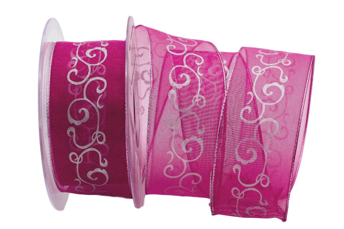 Weihnachtsband Florenz pink mit Draht 40mm