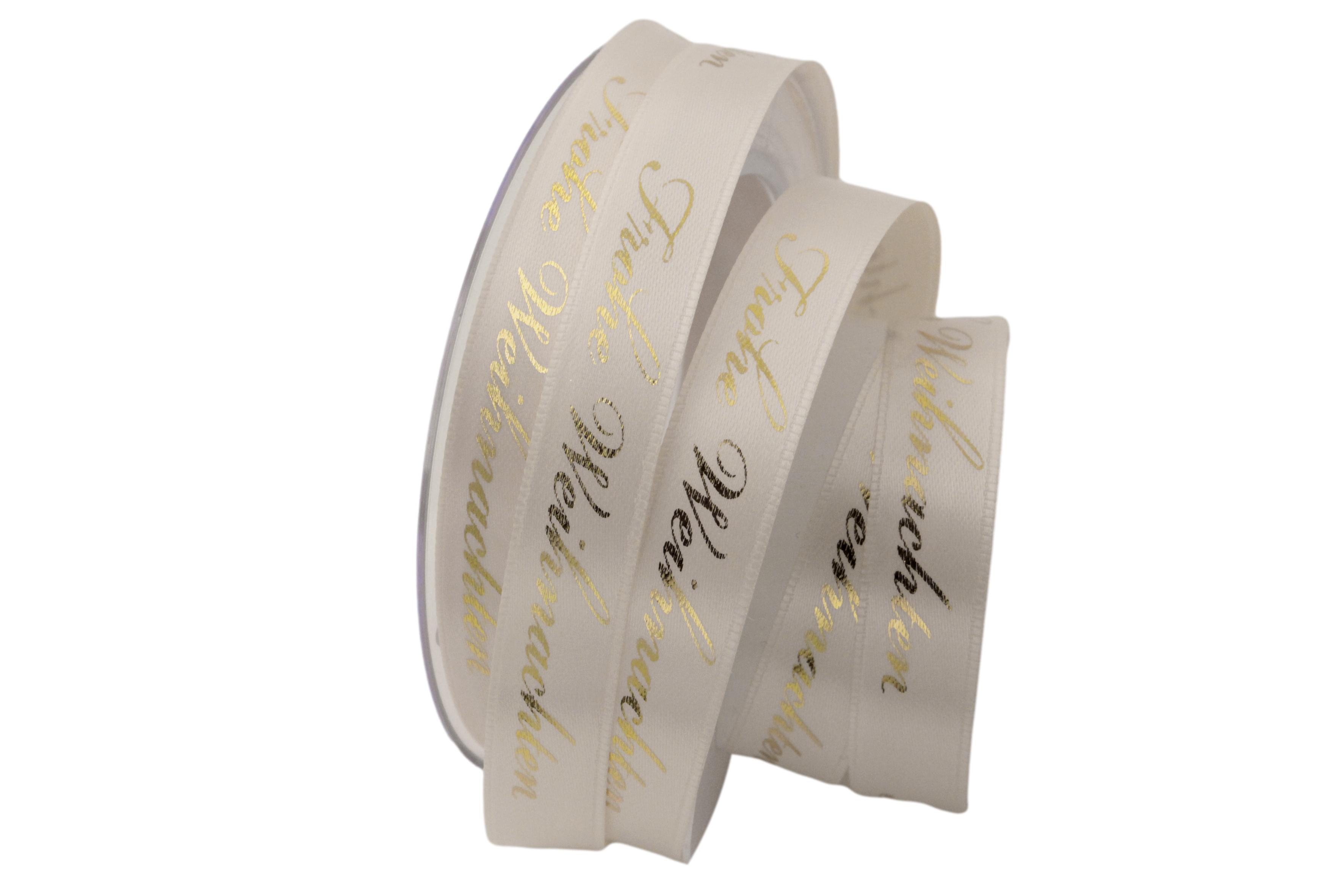 Weihnachtsband Frohe Weihnachten Creme 15 mm ohne Draht