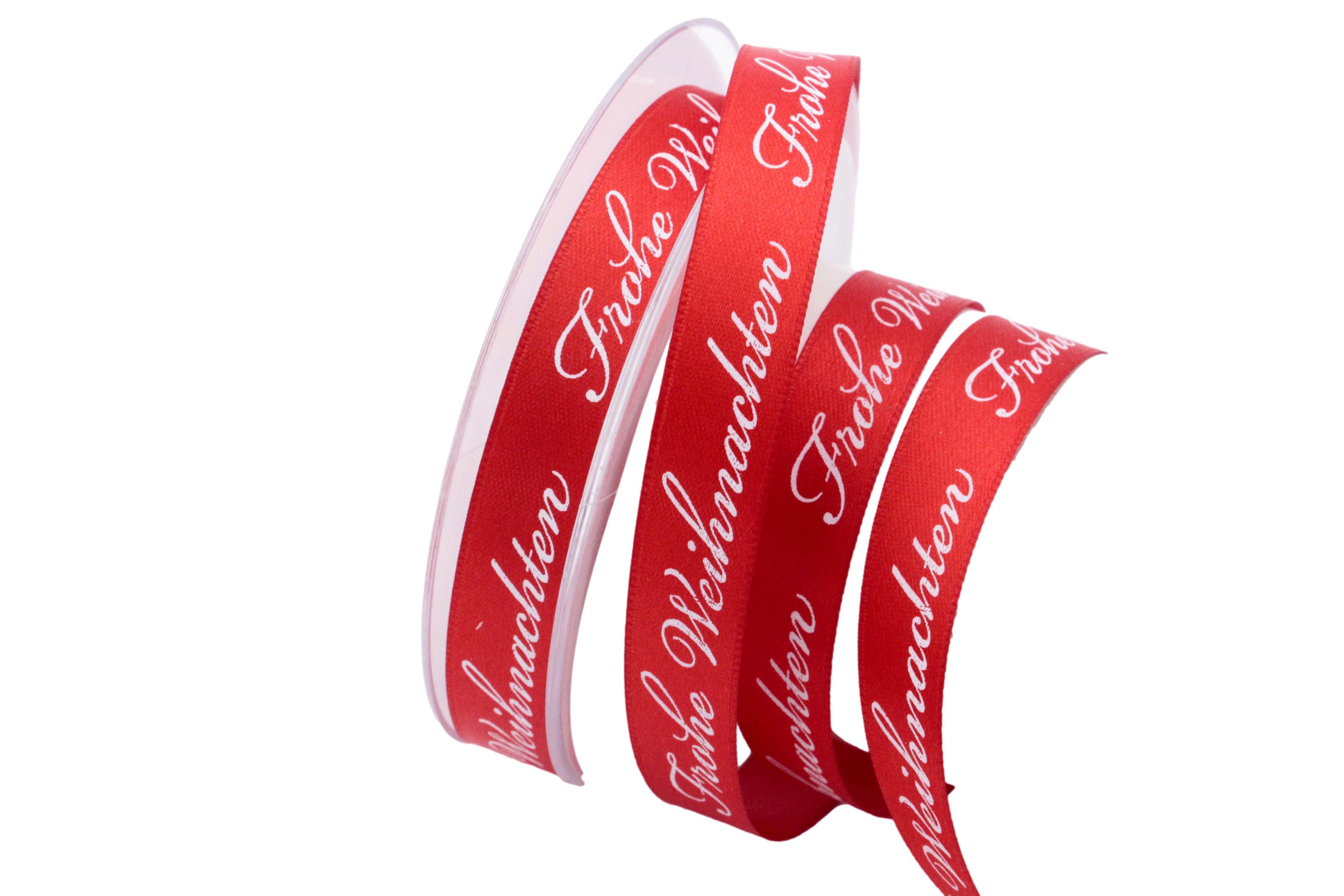 Weihnachtsband Frohe Weihnachten Rot 15 mm ohne Draht