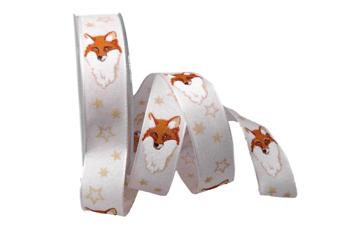 Weihnachtsband Fuchs weiß mit Draht 25mm