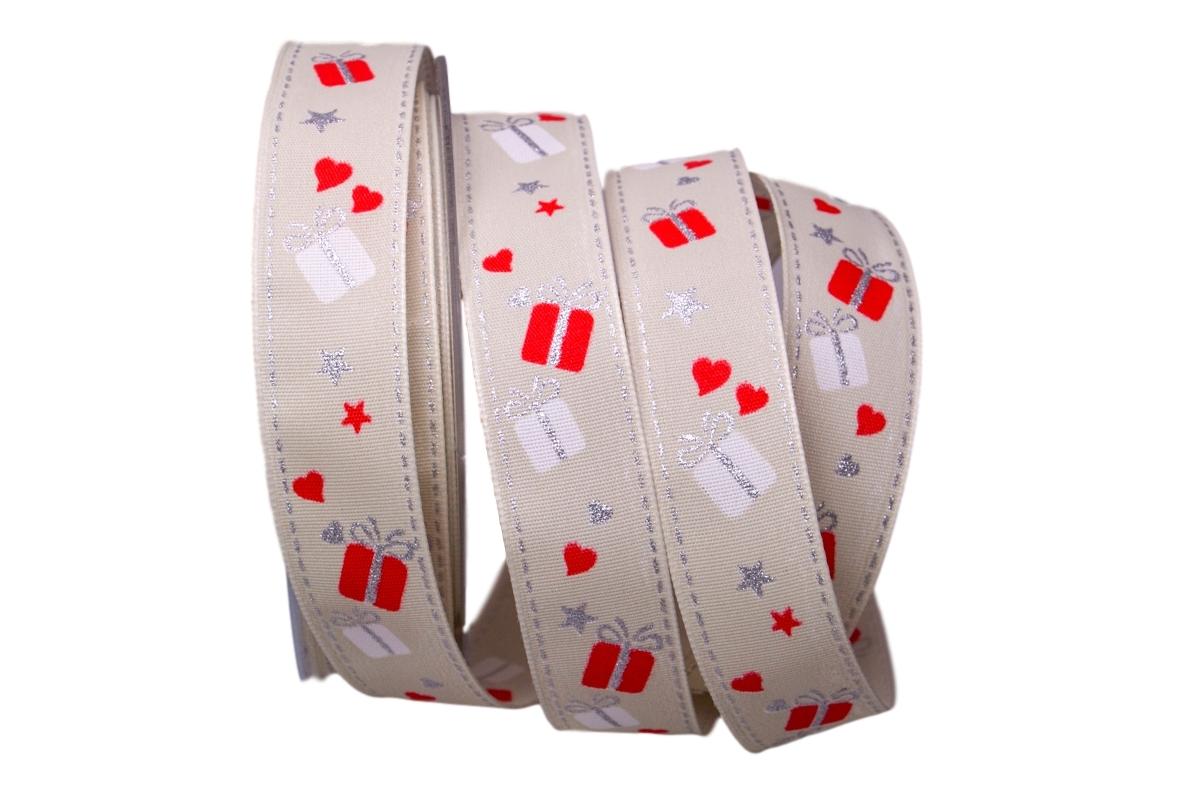 Weihnachtsband Geschenke grau 25mm mit Draht