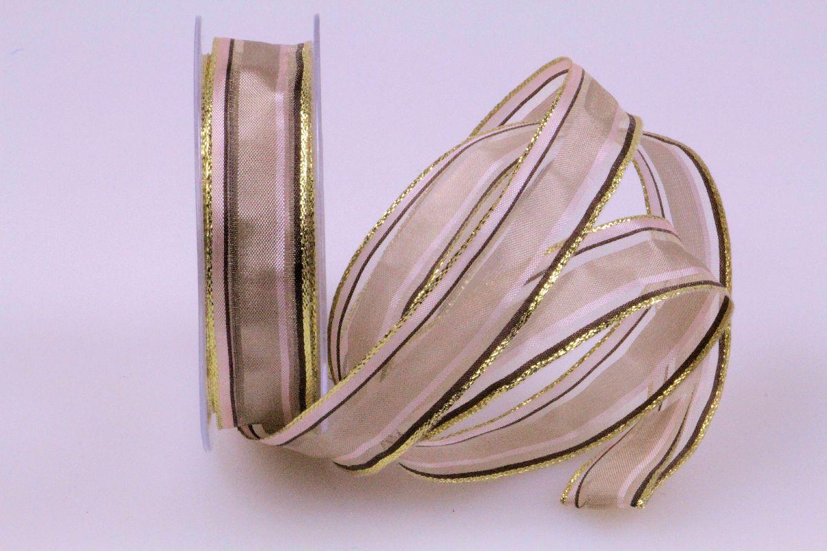 Weihnachtsband Gestreift braun 25mm mit Draht