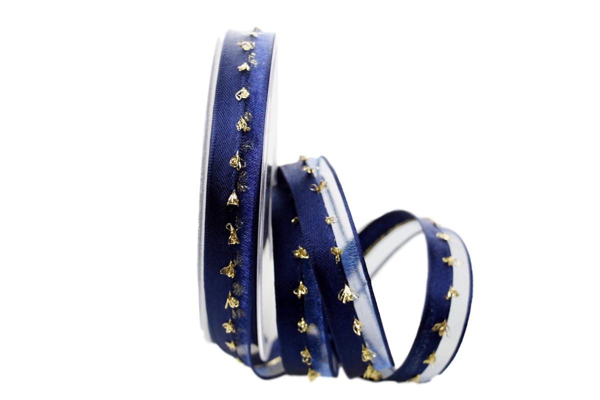 Weihnachtsband Katrineholm blau mit Nylonkante 15mm