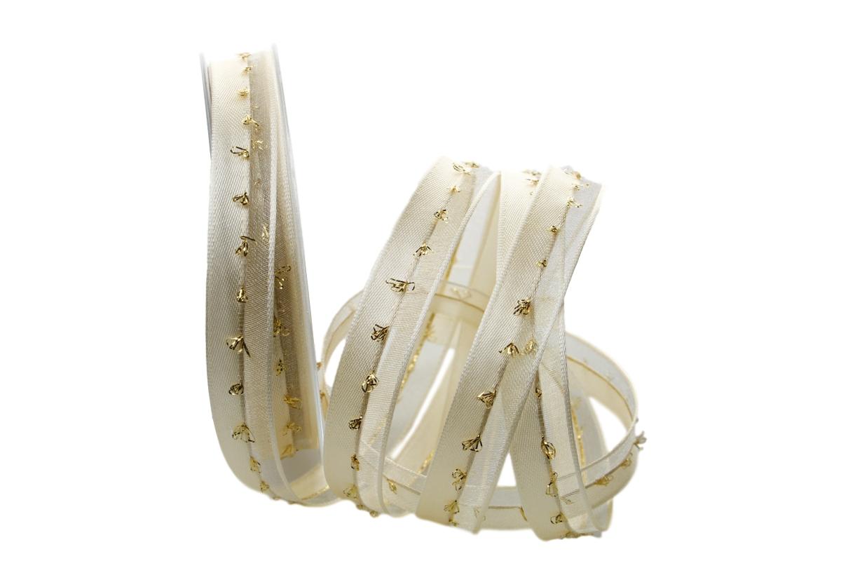 Weihnachtsband Katrineholm creme mit Nylonkante 15mm